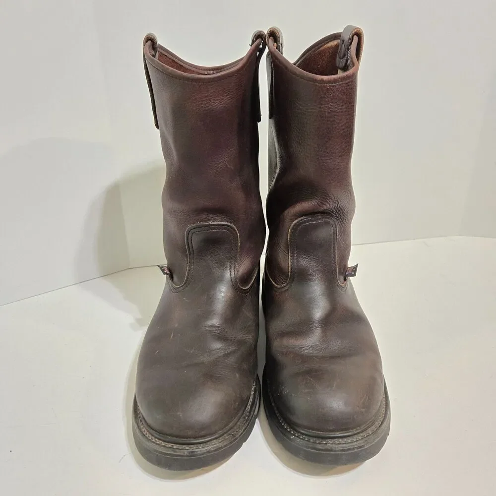 Mens Thorogood Dark Brown Leather Pull On Work Boots Sz 8.5 D 814-4222 USA Biker